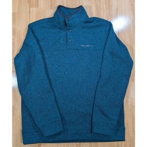 Eddie Bauer Men's L Snap Fleece Pullover Blue Heather Polyester Quarter Snap